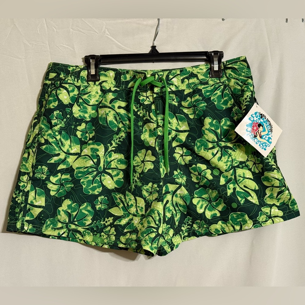 NWT Mad Iguana Green Tropical Leaf Print Swim Shorts Size XL